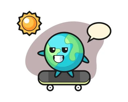 Earth cartoon skateboarding Stock Illustration