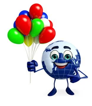 Earth character with balloon Stock Illustration