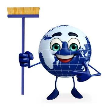 Earth character with cleaning mop Stock Illustration