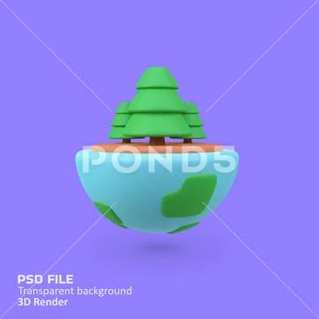 Earth with christmas tree isolated 3d render icon illustration PSD Template