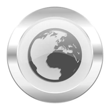 Earth chrome web icon isolated.. Illustrazione stock