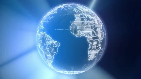 Earth with circuit texture and communication lines Video stock 70639732