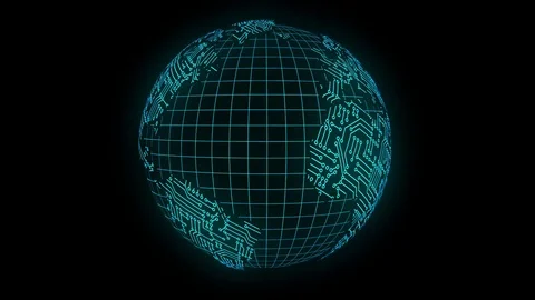 Earth Circuit wire frame roate Stock Footage 74721055