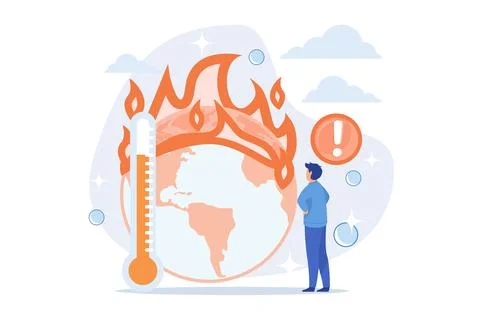 Earth climate change, temperature increase, global warming. Multiple fires,.. Illustrazione stock