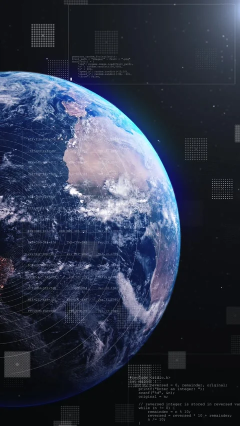 Earth code technology interface realistic globe, programming panels, digital num Stock Footage 340567799
