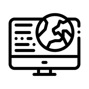 Earth on computer screen icon vector outline illustration 스톡 일러스트