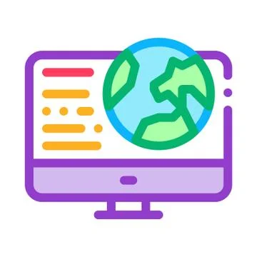 Earth on computer screen icon vector outline illustration Stock Illustration