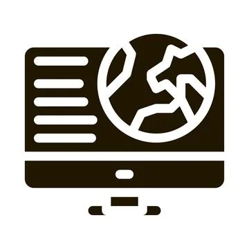 Earth on computer screen icon Vector Glyph Illustration Illustrazione stock
