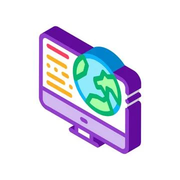 Earth on computer screen isometric icon vector illustration Stock Illustration