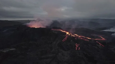 Earth core exploding out with pressure through a crater hole in the Stock Footage 161771685
