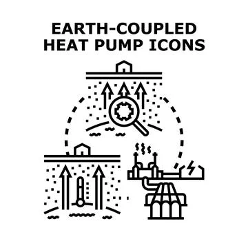 Earth coupled heat pump system icons vector illustration Stock Illustration