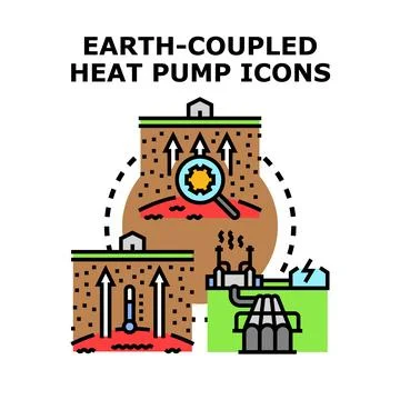Earth coupled heat pump system icons vector illustration Stock Illustration