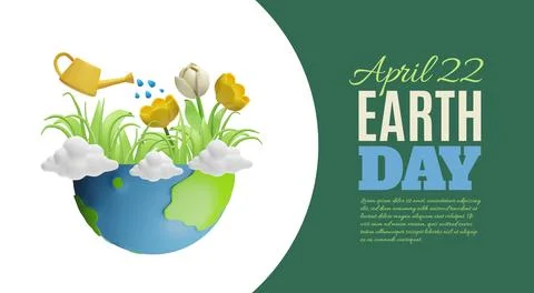 Earth day, 22 April 3D cartoon banner vector design. Planet Earth with green  Stock Illustration