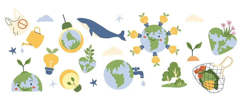 Earth Day, 22 april elements set. Eco friendly clipart for ecology concept Stock Illustration