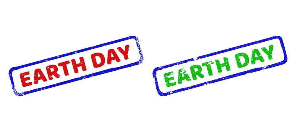EARTH DAY Bicolor Rough Rectangle Stamp Seals with Grunge Textures Stock Illustration