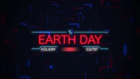 Earth Day on digital screen with HUD lines and numbers Stock Footage 235684493
