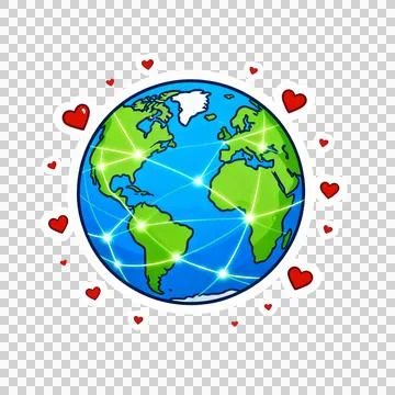 Earth Day flat vector sticker  - planet Earth surrounded by leaves, flowers Stock Illustration
