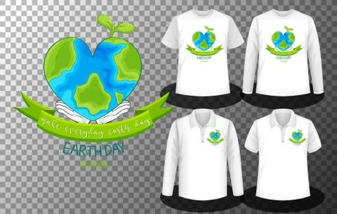 Earth Day logo with Set of different shirts with Earth Day logo screen on shi Stock Illustration