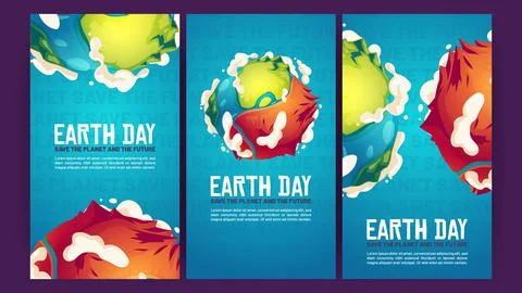 Earth day posters with green planet with dry part Stock Illustration