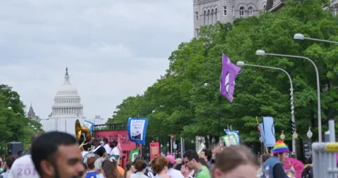 Earth Day Protest in front of US Capitol Stock Footage 242040035
