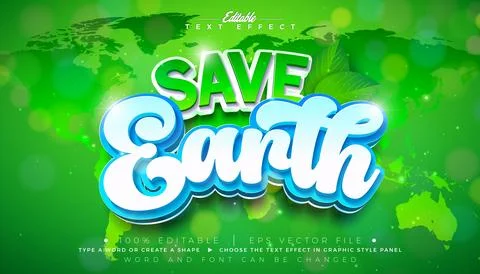 Earth Day Text Effect Design Editable Vector Graphic Style with Natural Leaf  Illustrazione stock