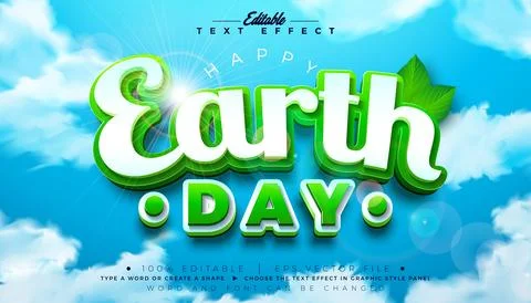 Earth Day Text Effect Design Editable Vector Graphic Style with Natural Lea.. Stock Illustration