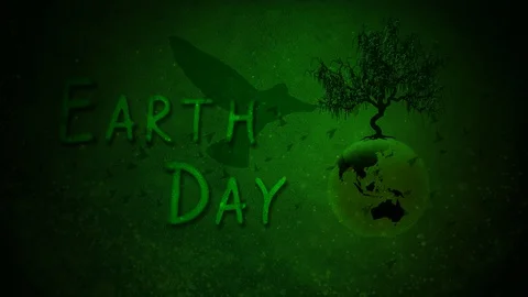 Earth Day Tree Globe Grow with Birds and text 4K Stock Footage 100452094