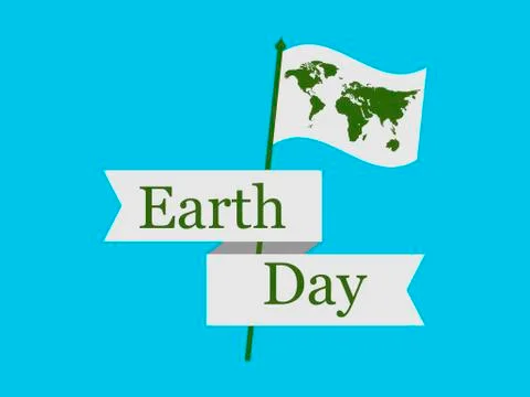 Earth Day, World map on the flag with ribbon. World day. Vector illustration Ilustración de archivo