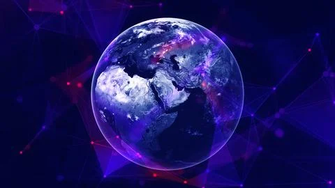 Earth in deep digital plexus space. Stock Illustration