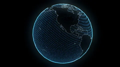 Earth with digital blue patterns Matrix style Animation  4K UHD Stock Footage 230477636
