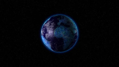 The earth in digital circles rotates in space Video stock 128227848