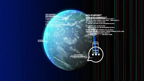 Earth with digital data and communication icons orbiting in space animation Stock-Footage 304855365