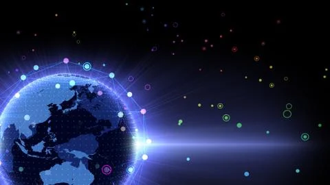 Earth on Digital Network concept background Japan Australia Q2Bx Stock Illustration