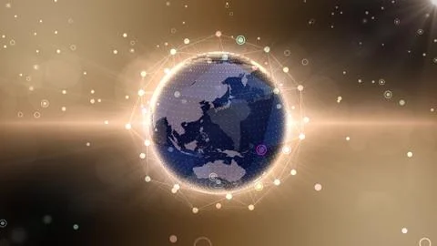 Earth on Digital Network concept background Japan Australia R1B Illustrazione stock