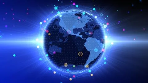 Earth on Digital Network concept background U.S.A North America Q2B Stock Illustration