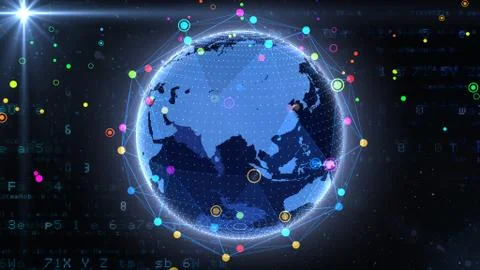 Earth on Digital Network concept background China india ASEAN Q1B Stock Illustration