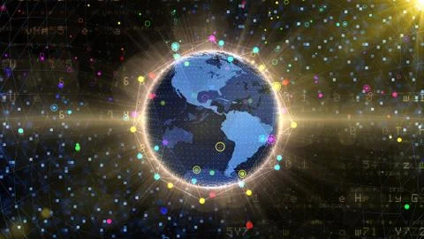 Earth on Digital Network concept background U.S.A North America P2BS Stock Illustration