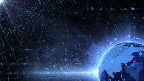 Earth on Digital Network concept background Japan Australia P1Bx Illustrazione stock