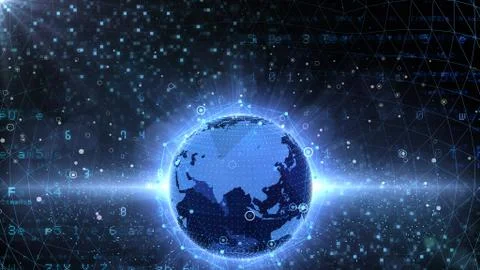Earth on Digital Network concept background China india ASEAN P1BSx Stock Illustration
