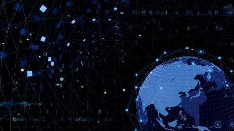 Earth on Digital Network concept background Japan Australia K1Bx Stock Illustration