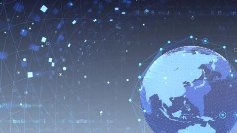 Earth on Digital Network concept background Japan Australia K1Gx Illustrazione stock