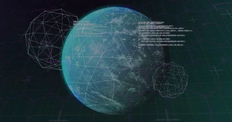Earth with digital network lines and data processing animation overlay Stock Footage 304648633