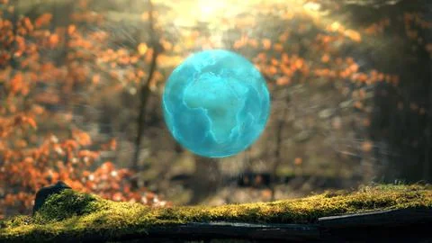 Earth Digital Sphere Concept On Moss In Real Forrest Stock Illustration