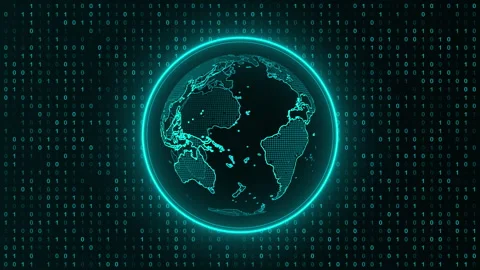 Earth Digital World Technology, Fast Binary Code Random Number Business Video stock 343343202
