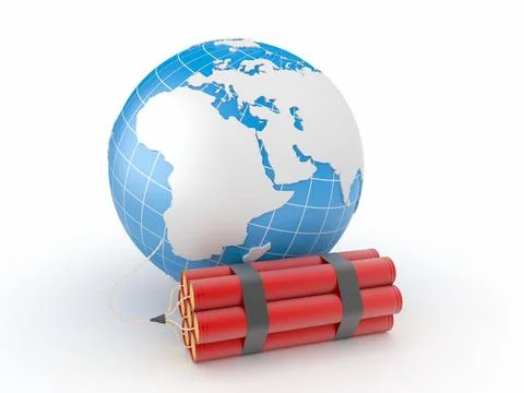 Earth with dynamite on white isolated background. 3d Earth with dynamite o... Stock Photos