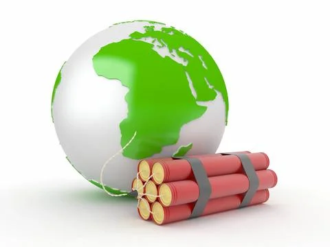 Earth with dynamite on white isolated background. 3d Earth with dynamite o... Stock Photos