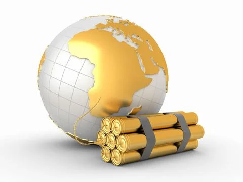 Earth with dynamite on white isolated background. 3d Earth with dynamite o... Stock Photos