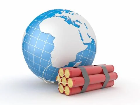 Earth with dynamite on white isolated background. 3d Earth with dynamite o... Stock Photos