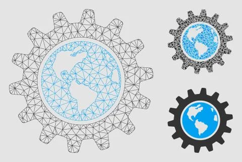 Earth Engineering Vector Mesh Network Model and Triangle Mosaic Icon Stock Illustration