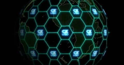 Earth is entangled by CK USD (CKUSD) blockchain network. Blockchain concept Stock Footage 102858281